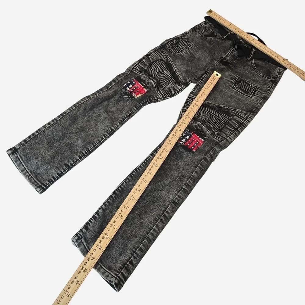 Street Rules Ripped Black denim jeans American flag kids- 12